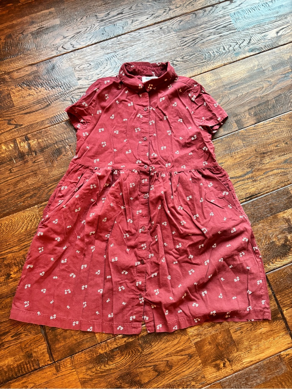 Girls old navy Red floral print button-down collared short sleeve dress sz L